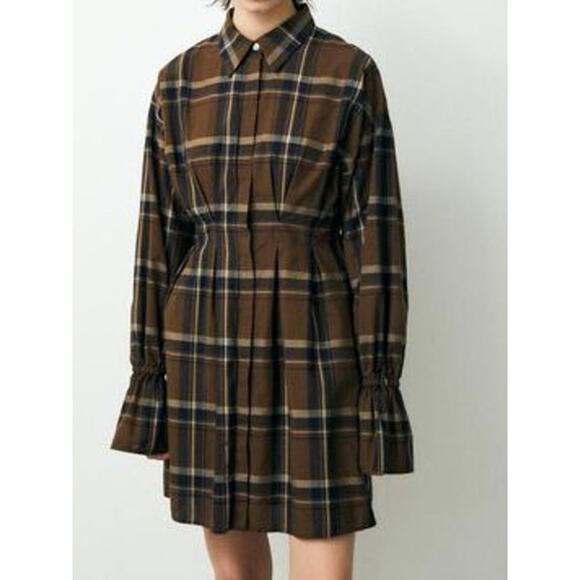 Moussy Brown Multicolor Linen Blend Candy Sleeve Indigo Mini Dress Size S - Picture 1 of 7